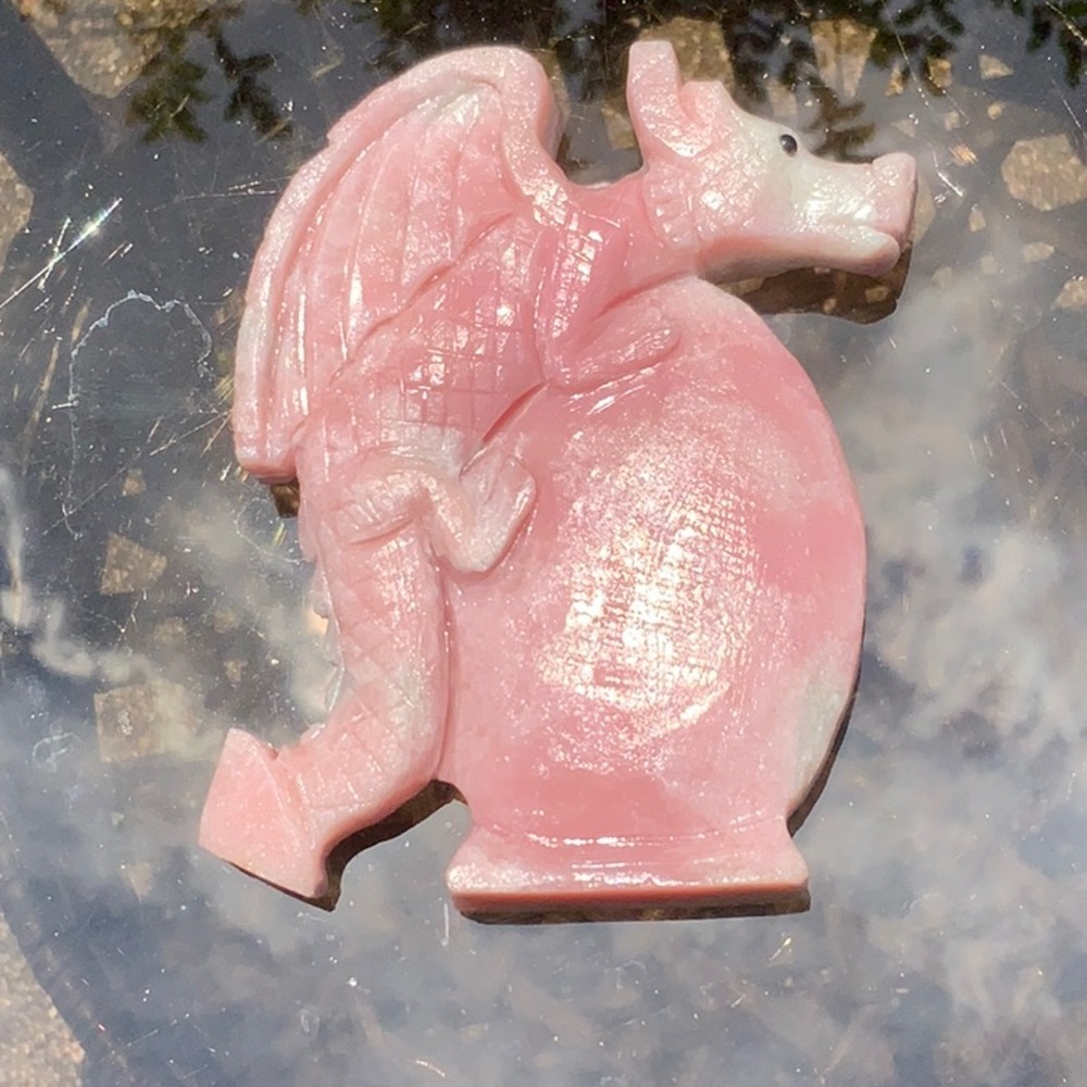 PINK QUARTZITE HAND CARVED FLYING DRAGON
